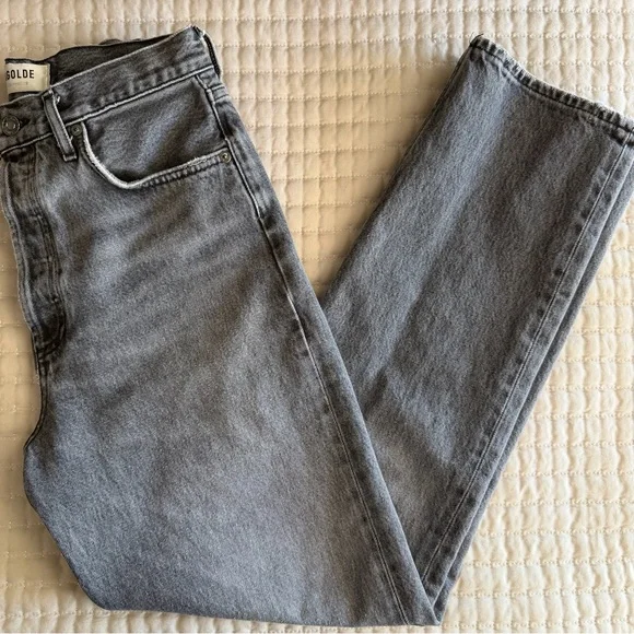 AGOLDE 90s Pinch Waist Cropped High Rise Straight Leg Jeans Washed Black Size 27 - Picture 11 of 11